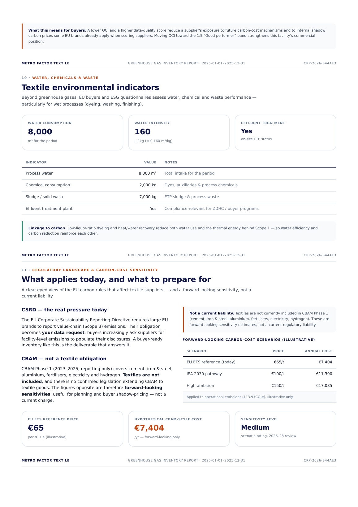 Benchmarking and carbon cost page